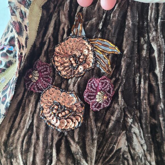 Passion Concept Beaded Lace Women's Top Cardigan SZ Small Brown Festival Boho - Picture 8 of 13